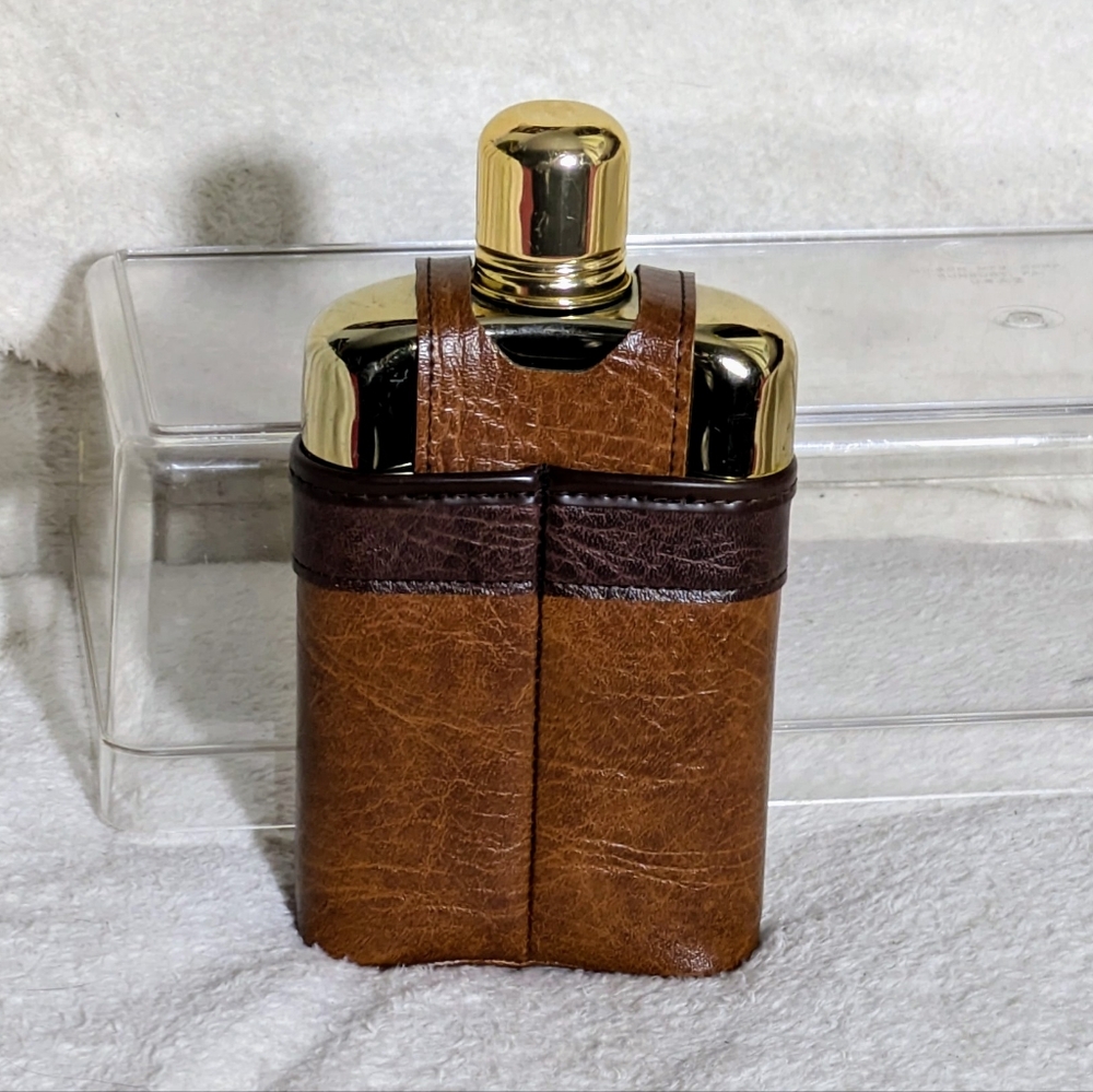 Men's (unisex) Retro Noymer faux leather‎ goldstone flask. - Picture 2 of 6